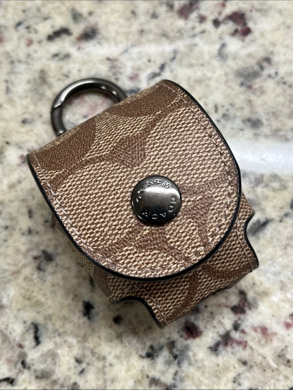Coach Signature Coated Canvas Earbud Pouch with Keyring, Bag Charm Clasp EUC